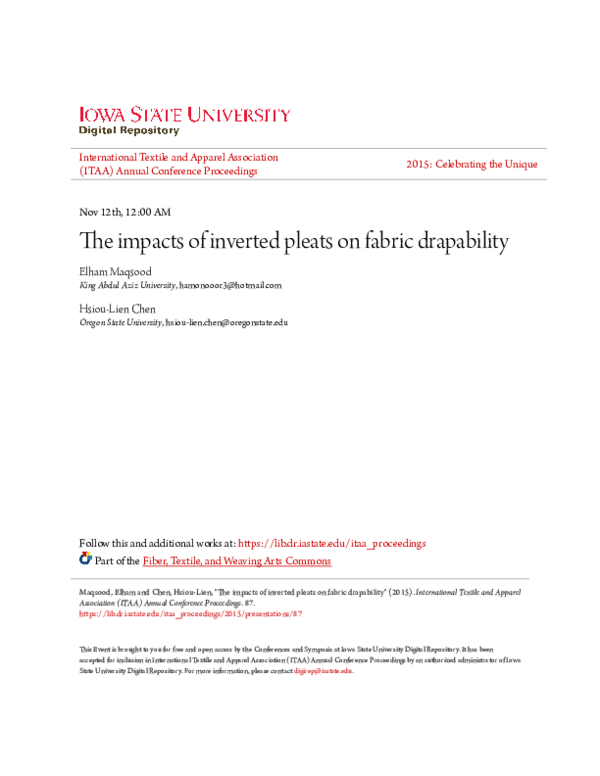 (PDF) The impacts of inverted pleats on fabric drapability