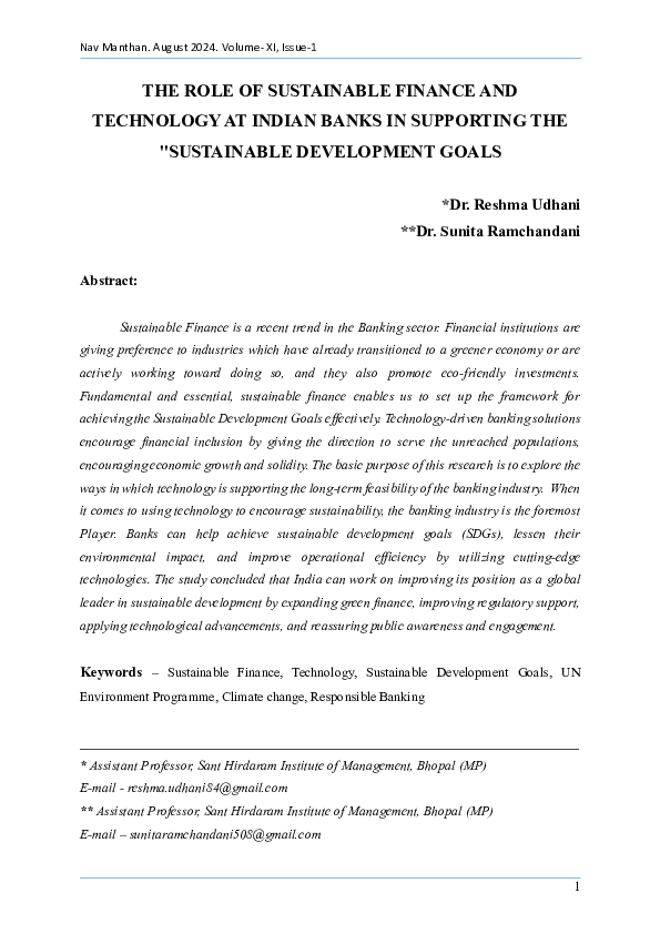 (PDF) The Role of Sustainable Finance and Technology at Indian Banks in ...