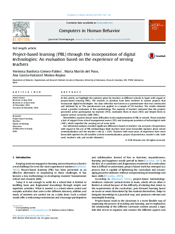 (PDF) Project-based learning (PBL) through the incorporation of digital ...