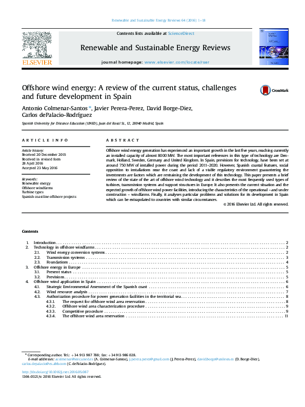 (PDF) Offshore wind energy: A review of the current status, challenges ...