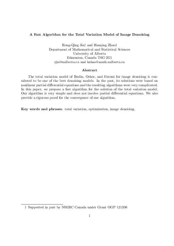 (PDF) A fast algorithm for the total variation model of image denoising