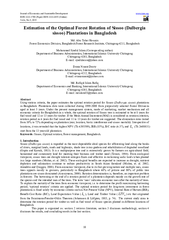 (PDF) Estimation of the Optimal Forest Rotation of Sissoo (Dalbergia ...