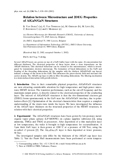 (PDF) Relation between Microstructure and 2DEG Properties of AlGaN/GaN ...