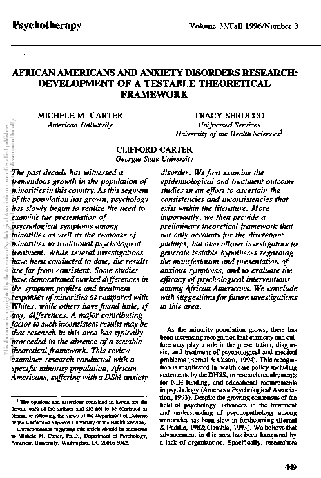 (PDF) African Americans and anxiety disorders research: Development of ...