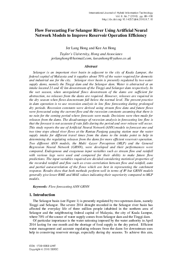 (PDF) Flow Forecasting For Selangor River Using Artificial Neural ...