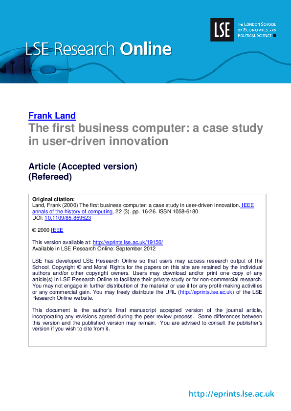 (PDF) The first business computer: a case study in user-driven innovation