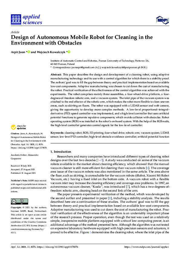 (PDF) Design of Autonomous Mobile Robot for Cleaning in the Environment ...
