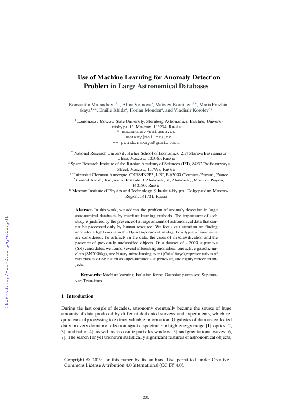 (PDF) Use of Machine Learning for Anomaly Detection Problem in Large ...