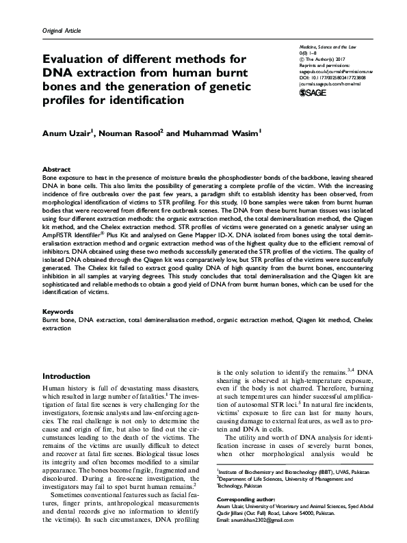 (PDF) Evaluation of different methods for DNA extraction from human ...