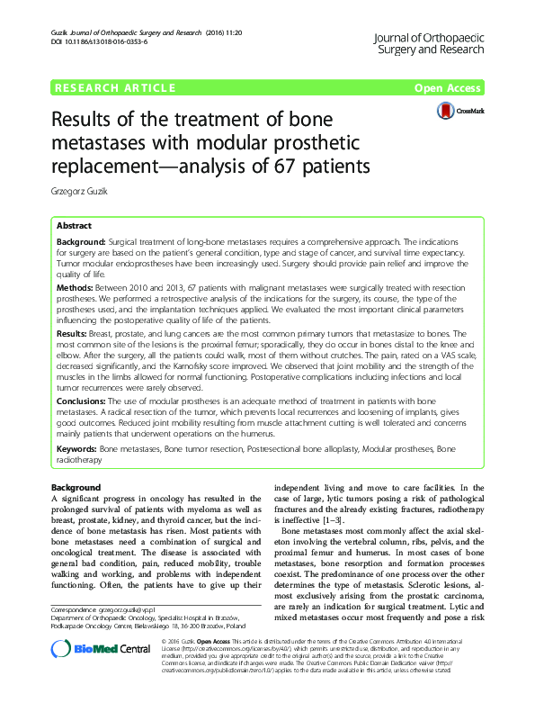 (PDF) Results of the treatment of bone metastases with modular ...