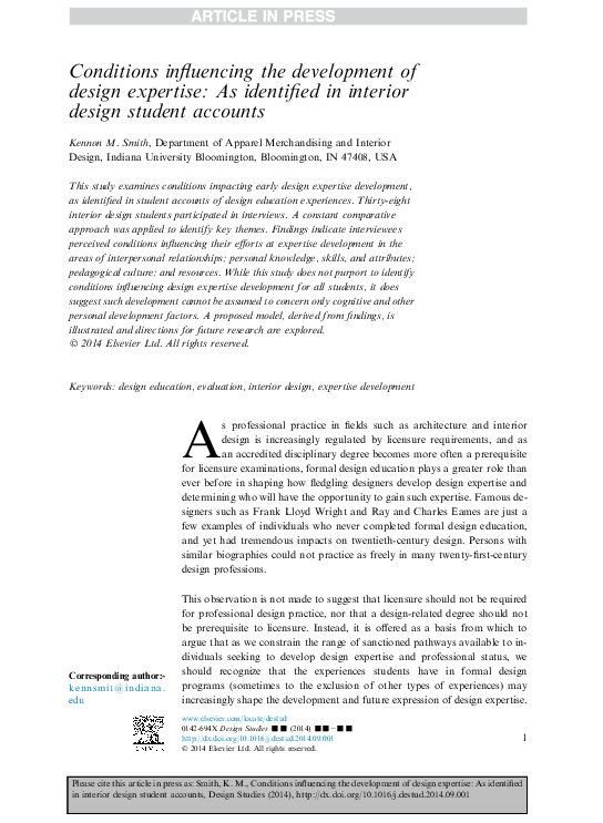 (PDF) Conditions influencing the development of design expertise: As ...