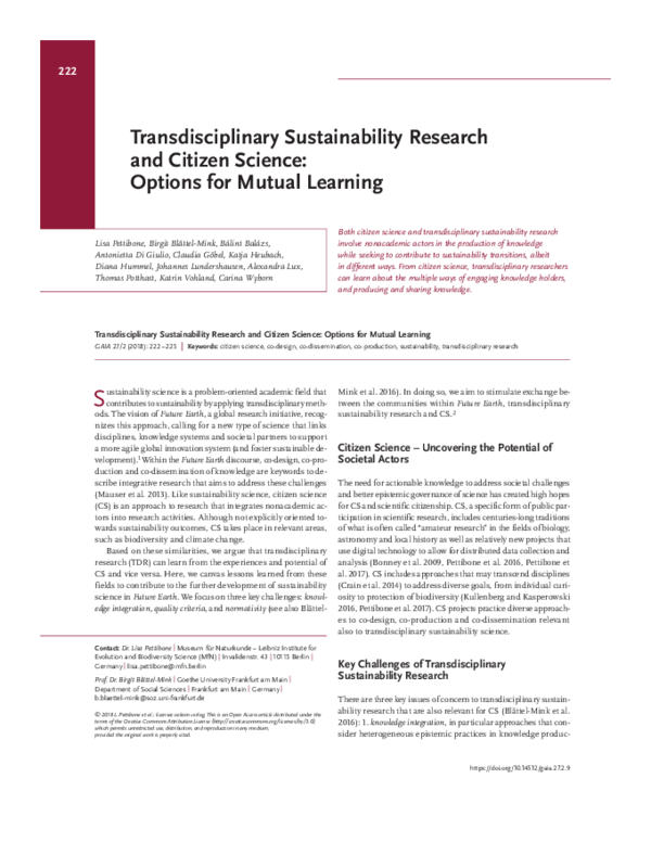 (PDF) Transdisciplinary Sustainability Research and Citizen Science ...