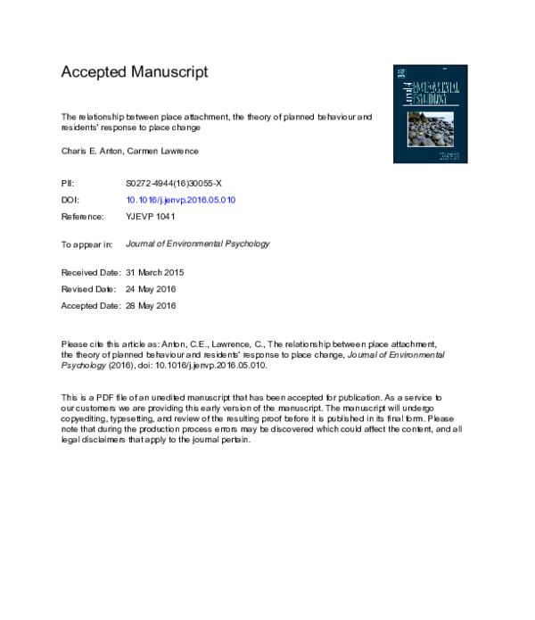 (PDF) The relationship between place attachment, the theory of planned ...