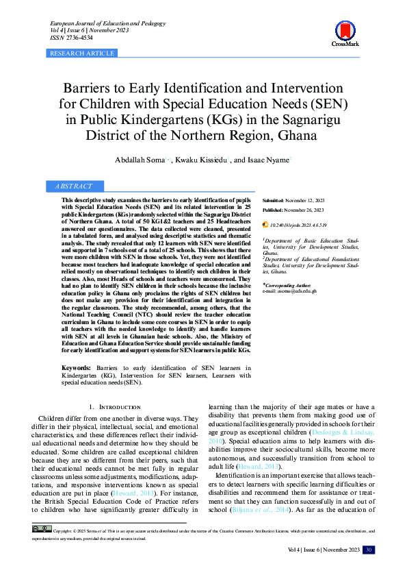 (PDF) Barriers to Early Identification and Intervention for Children ...
