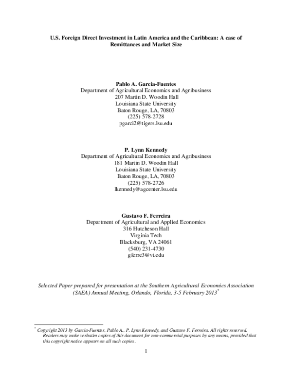 (PDF) U.S. foreign direct investment in Latin America and the Caribbean ...