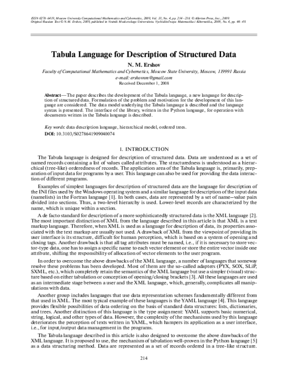 (PDF) Tabula language for description of structured data