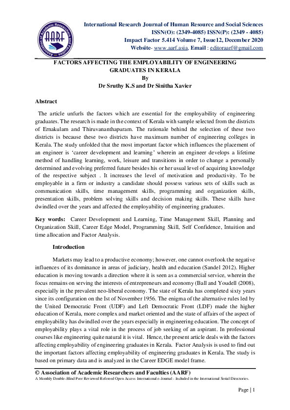 (PDF) FACTORS AFFECTING THE EMPLOYABILITY OF ENGINEERING GRADUATES IN ...