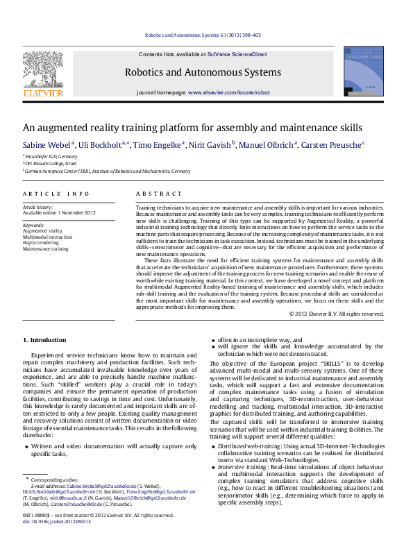 (PDF) An augmented reality training platform for assembly and ...