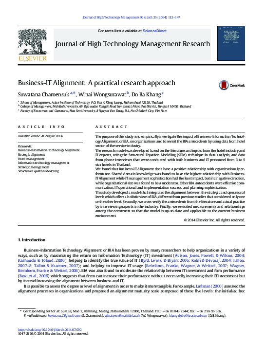 (PDF) Business-IT Alignment: A practical research approach
