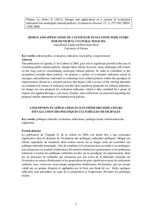 (PDF) Design and application of a system of evaluation indicators for ...