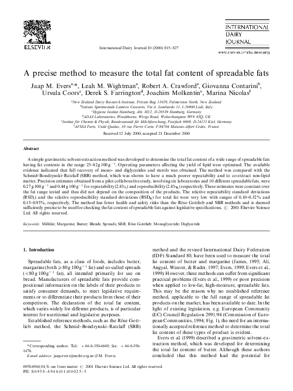 (PDF) A precise method to measure the total fat content of spreadable fats