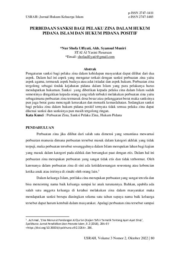 (PDF) Perbedaan Sanksi Bagi Pelaku Zina Dalam Hukum Pidana Islam Dan ...