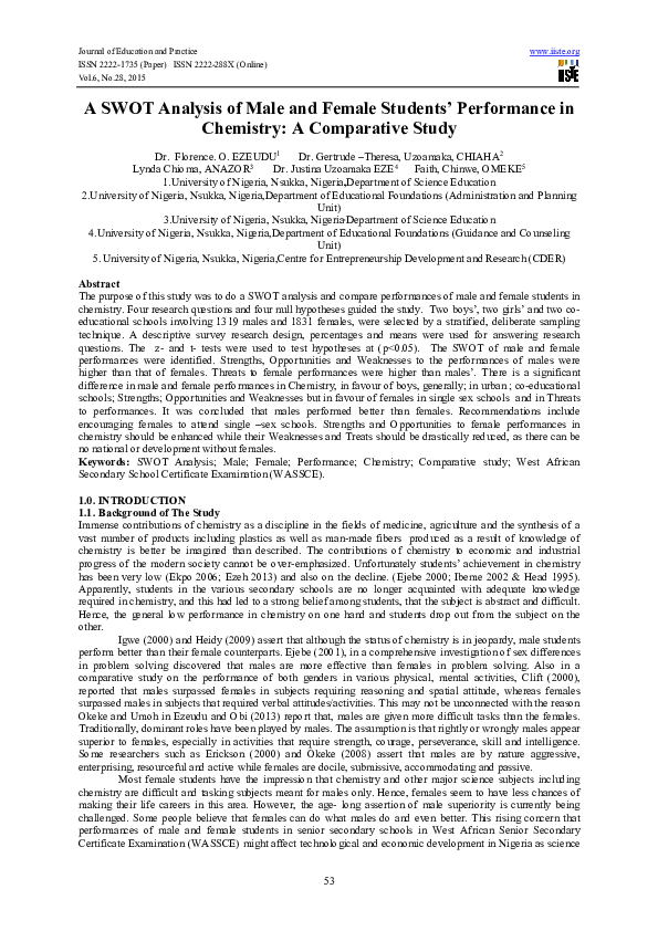(PDF) A SWOT Analysis of Male and Female Students’ Performance in ...