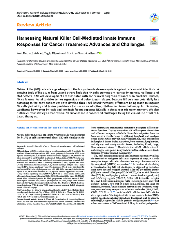 (PDF) Harnessing Natural Killer Cell-Mediated Innate Immune Responses ...