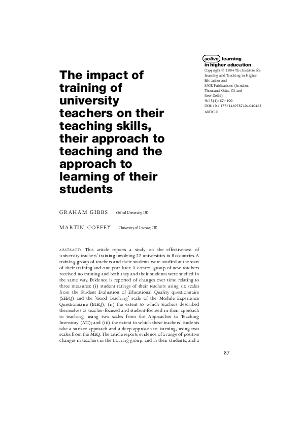 (PDF) The Impact Of Training Of University Teachers on their Teaching ...