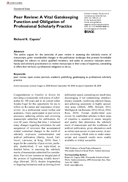 (PDF) Peer Review: A Vital Gatekeeping Function and Obligation of ...