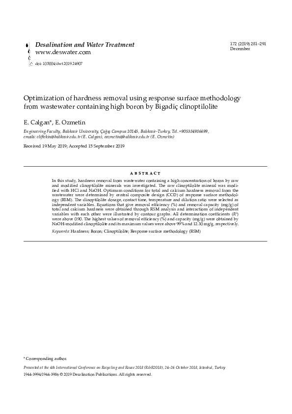 (PDF) Optimization of hardness removal using response surface ...
