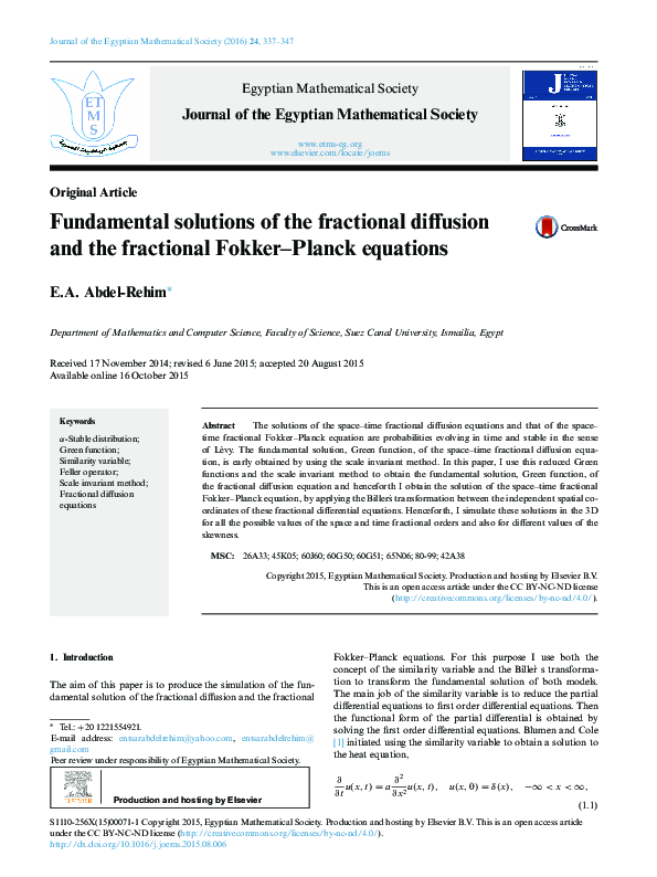 (PDF) Fundamental solutions of the fractional diffusion and the ...