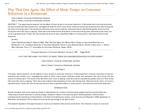 (PDF) Play that one again: The effect of music tempo on consumer ...