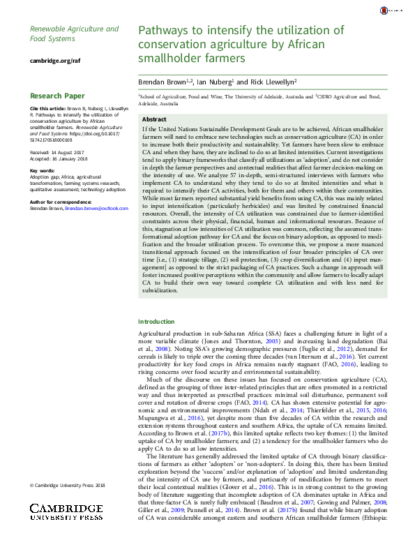 (PDF) Pathways to intensify the utilization of conservation agriculture ...