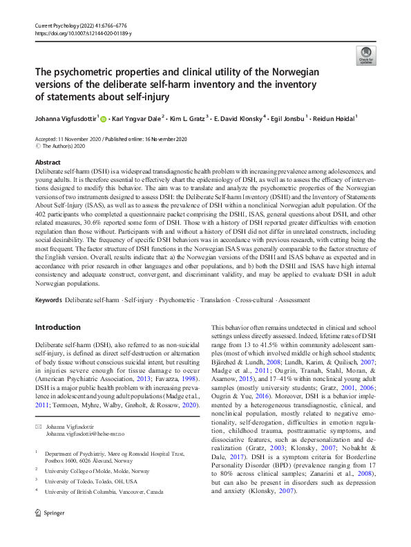 (PDF) The psychometric properties and clinical utility of the Norwegian ...