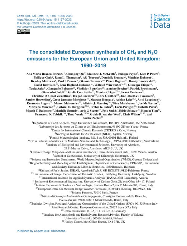 (PDF) The consolidated European synthesis of CH 4 and N 2 O emissions ...