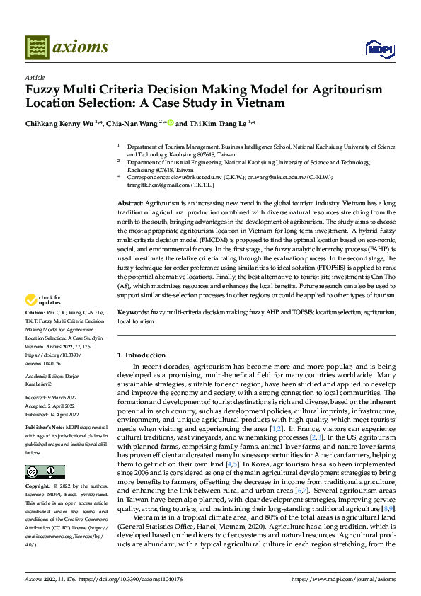 (PDF) Fuzzy Multi Criteria Decision Making Model for Agritourism ...