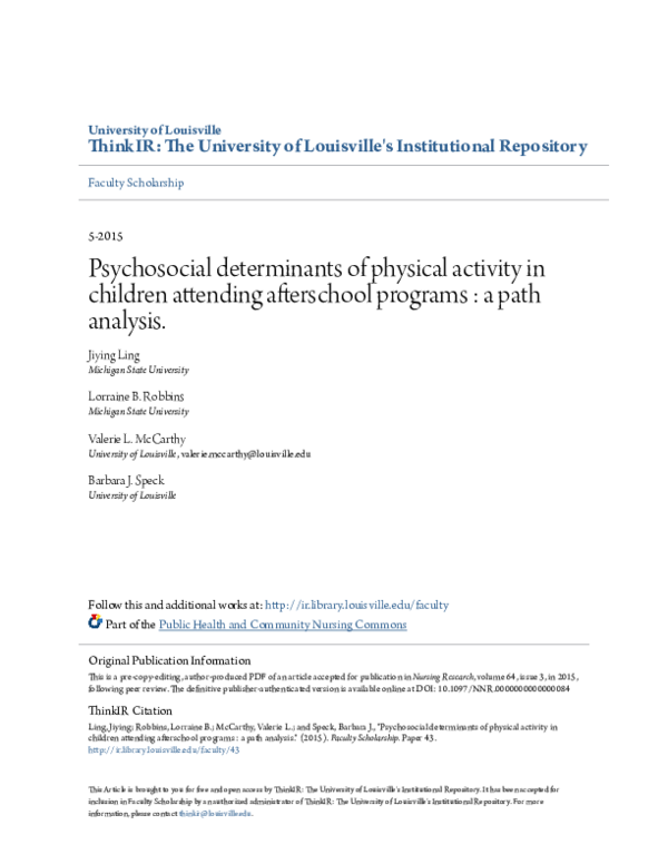(PDF) Psychosocial Determinants of Physical Activity in Children ...