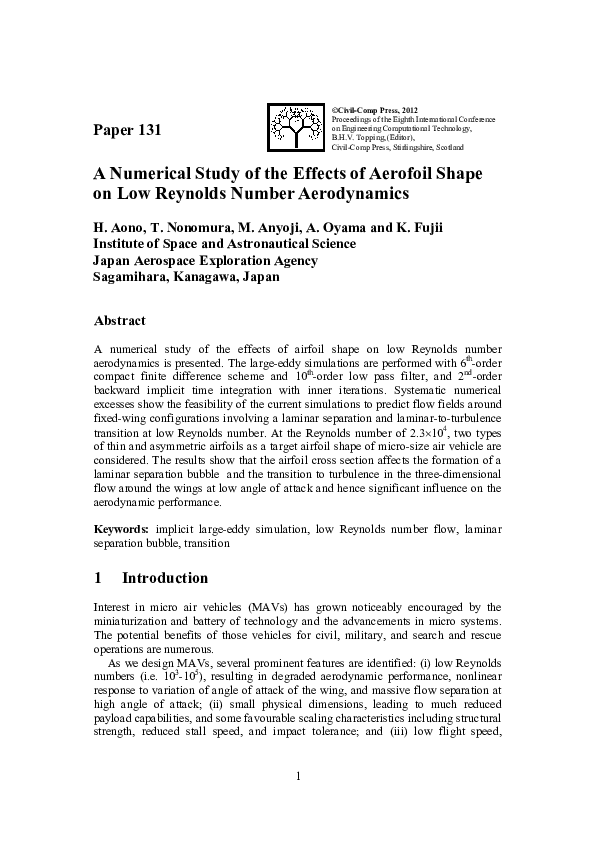 (PDF) A Numerical Study of the Effects of Aerofoil Shape on Low ...