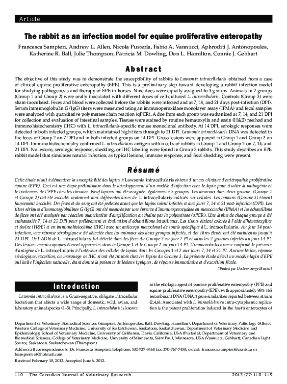 (PDF) The rabbit as an infection model for equine proliferative enteropathy