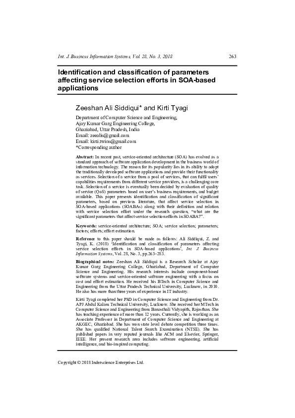 (PDF) Identification and classification of parameters affecting service ...