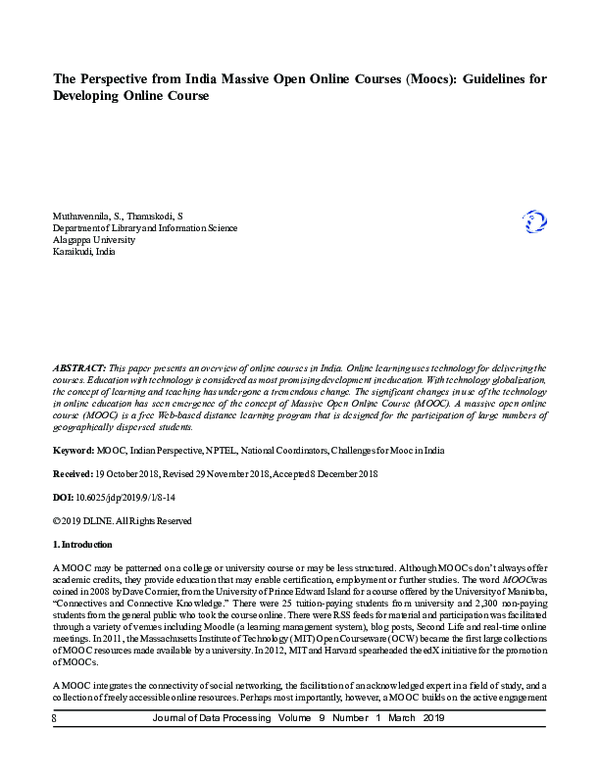 (PDF) The Perspective from India Massive Open Online Courses (Moocs ...
