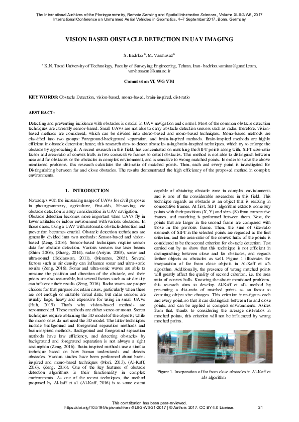 (PDF) Vision Based Obstacle Detection in Uav Imaging