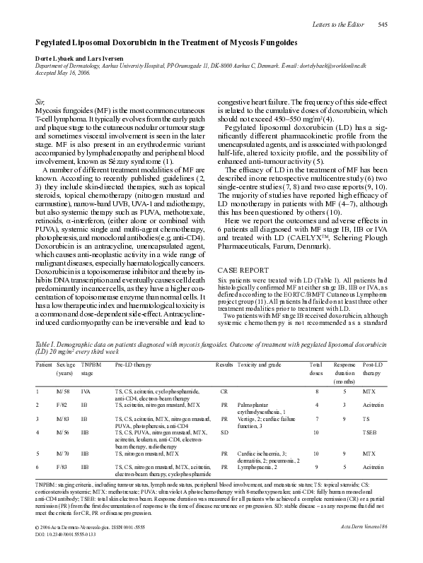 (PDF) Pegylated Liposomal Doxorubicin in the Treatment of Mycosis Fungoides