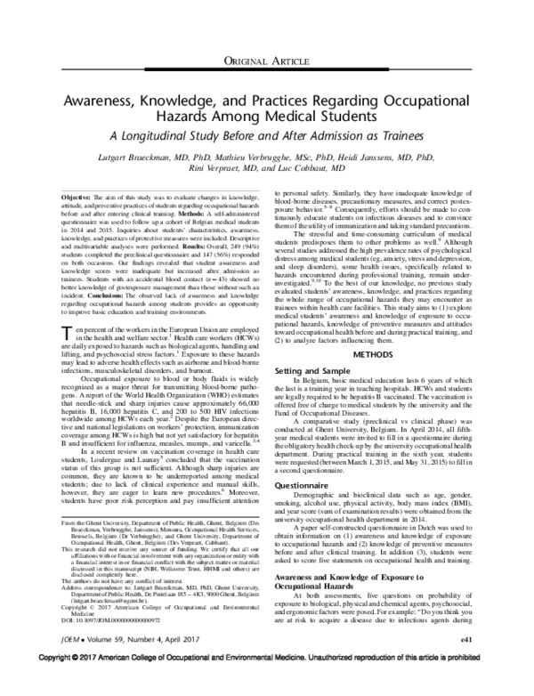(PDF) Awareness, Knowledge, and Practices Regarding Occupational ...