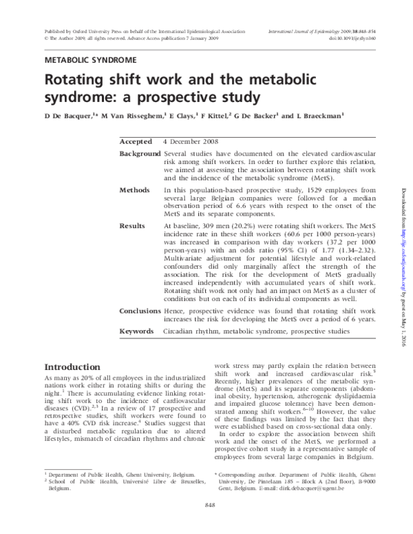 (PDF) Rotating shift work and the metabolic syndrome: a prospective study