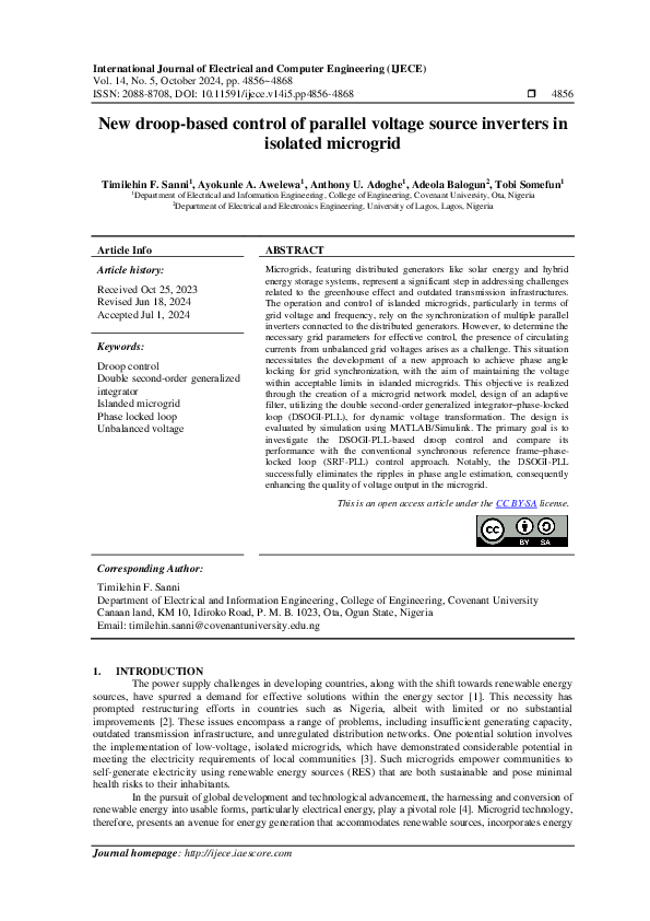 (PDF) New droop-based control of parallel voltage source inverters in ...