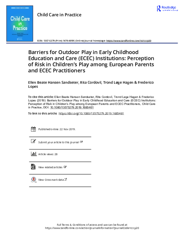 (PDF) Barriers for Outdoor Play in Early Childhood Education and Care ...