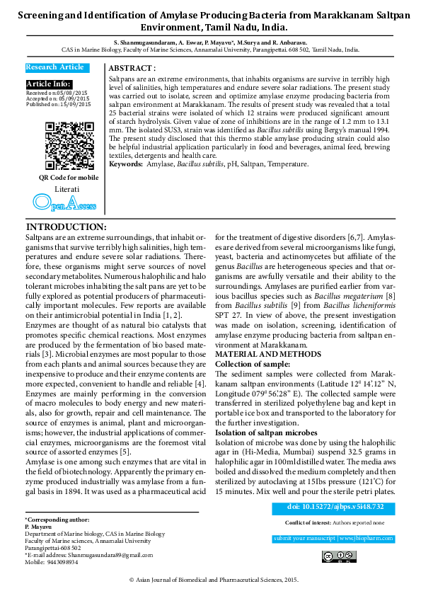 (PDF) Enzyme-Producing Bacteria from Saltpan Habitat