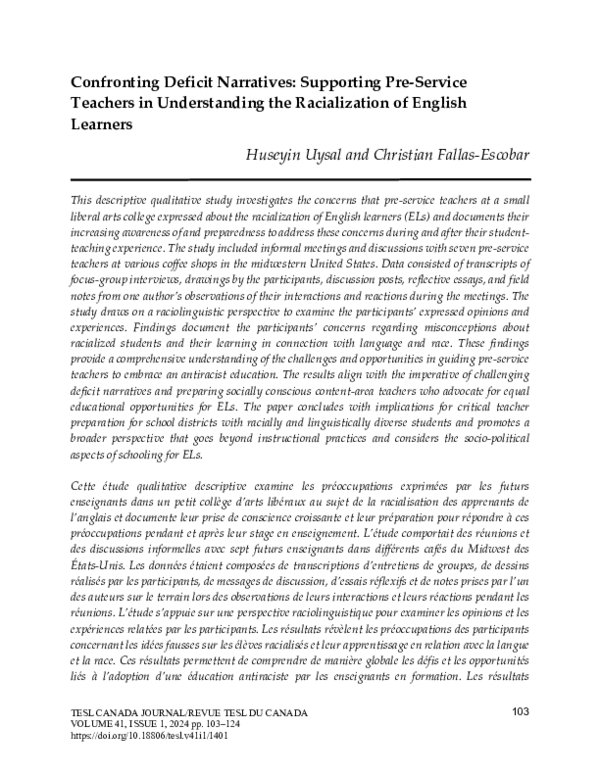 (PDF) Confronting deficit narratives: Supporting pre-service teachers ...